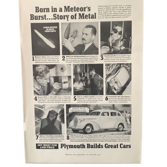 Vintage 1938 Plymouth Born in a Meteor’s Burst Ad Advertisement - Picture 5 of 5